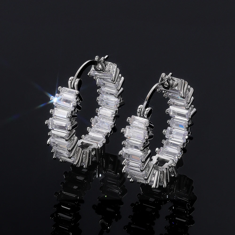 Huitan High-quality Silver Color/Gold Color Earrings Women Wedding Party Hoop Earring Versatile Luxury Cubic Zirconia Jewelry