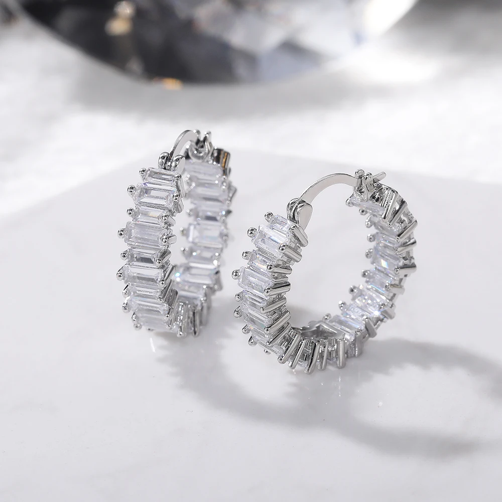 Huitan High-quality Silver Color/Gold Color Earrings Women Wedding Party Hoop Earring Versatile Luxury Cubic Zirconia Jewelry