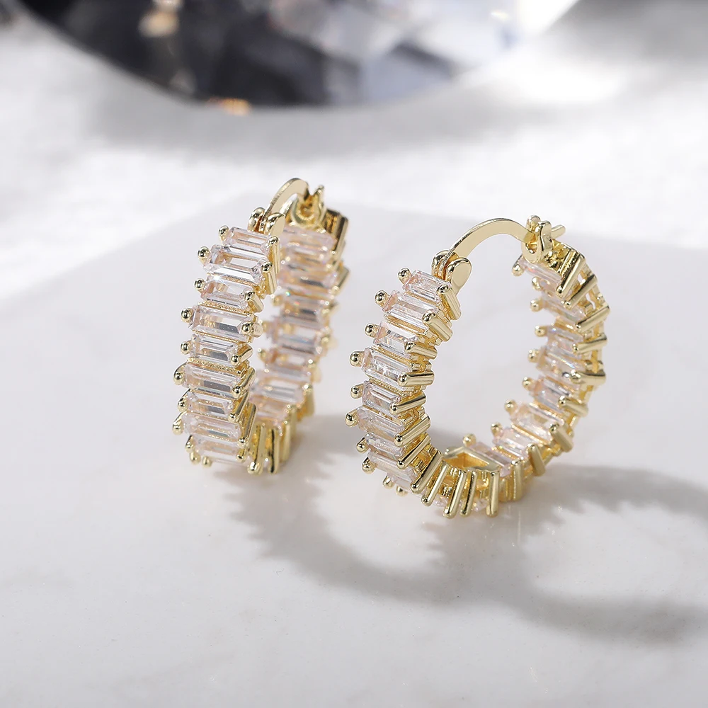 Huitan High-quality Silver Color/Gold Color Earrings Women Wedding Party Hoop Earring Versatile Luxury Cubic Zirconia Jewelry