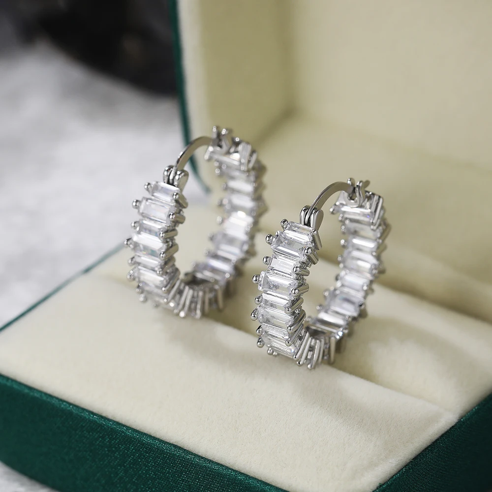 Huitan High-quality Silver Color/Gold Color Earrings Women Wedding Party Hoop Earring Versatile Luxury Cubic Zirconia Jewelry