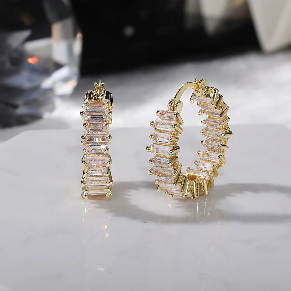 Huitan High-quality Silver Color/Gold Color Earrings Women Wedding Party Hoop Earring Versatile Luxury Cubic Zirconia Jewelry