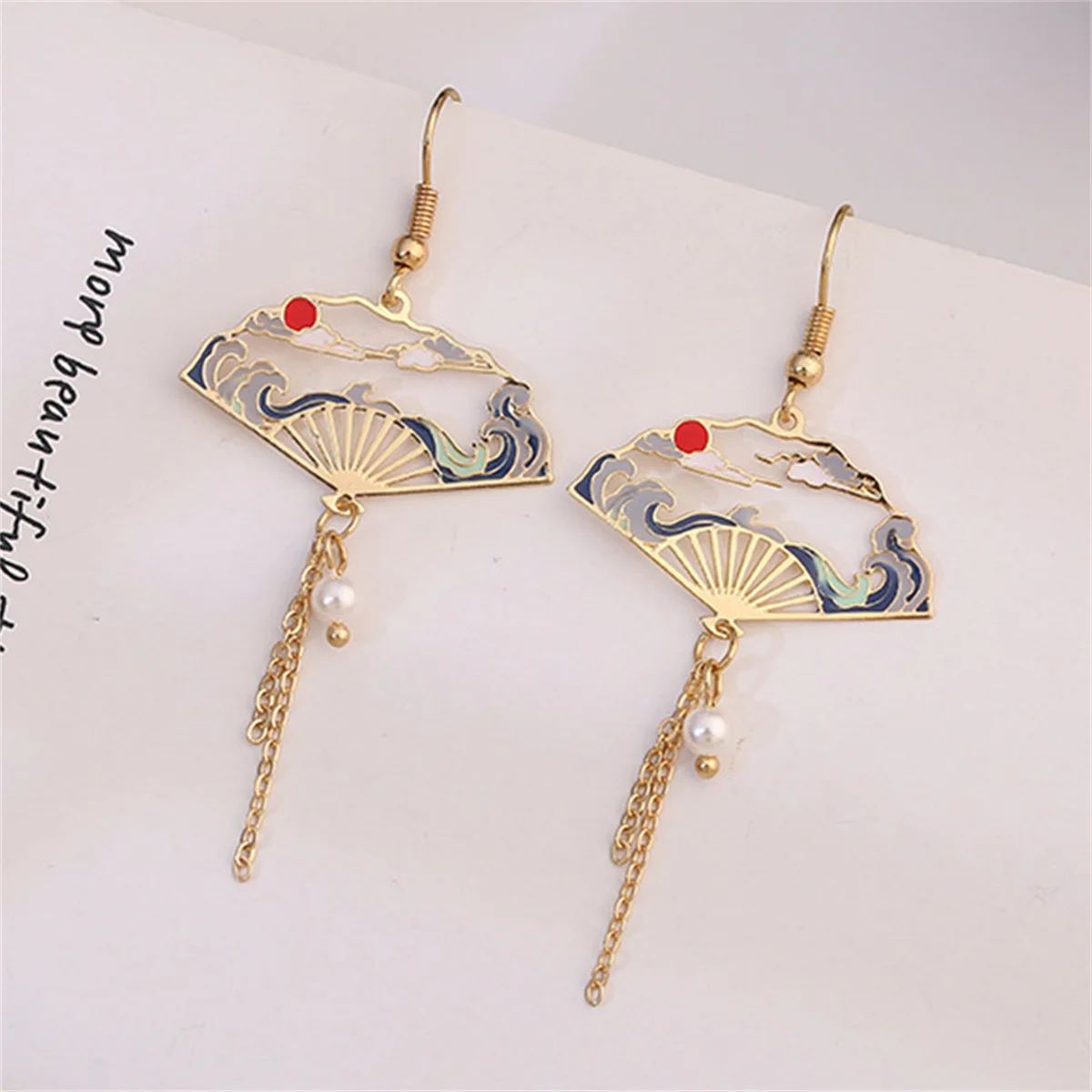 Chinese Style Folding Fan Birds Cloud Hanging Dangle Ethnic Earring Women Asymmetric Fish Cat Rabbit Bird Animal Drop Earrings