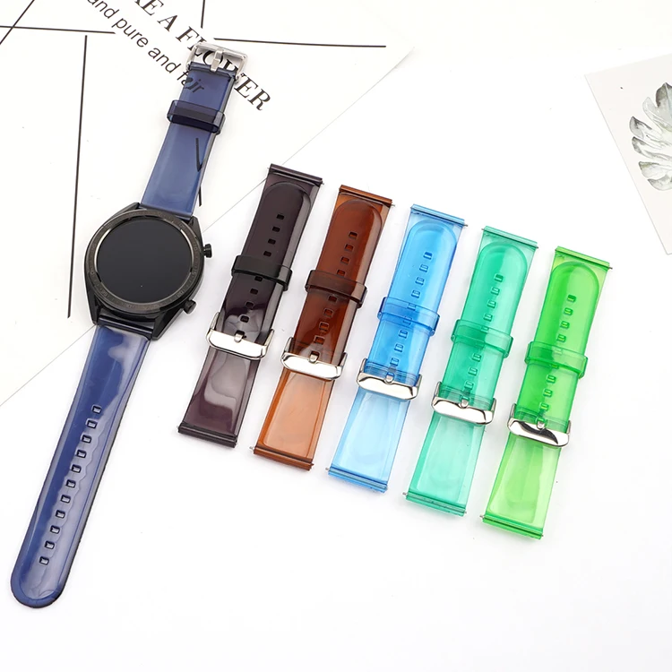 20mm 22mm Transparent PVC Strap Colorful Men Women Replacement Band for Samsung Active2 40mm 44mm Huawei Watch GT 2 Amazfit GTS