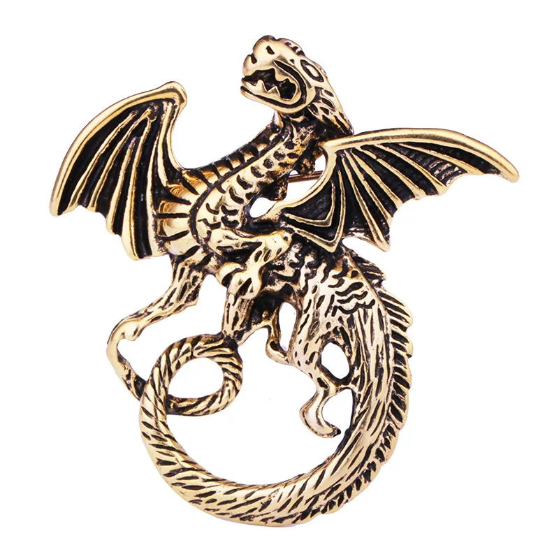 New Vintage Wing Dragon Brooch Pin Metal Animal Collar Pins Casual Party Brooches Gifts for Women and Men Jewelry Accessories