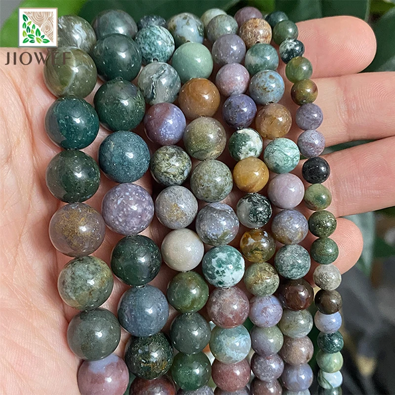 4/6/8/10/12/14mm Natural Stone Beads Green Indian Agates Round Loose Beads 15" Inch for Diy Jewelry Making Bracelet Accessories