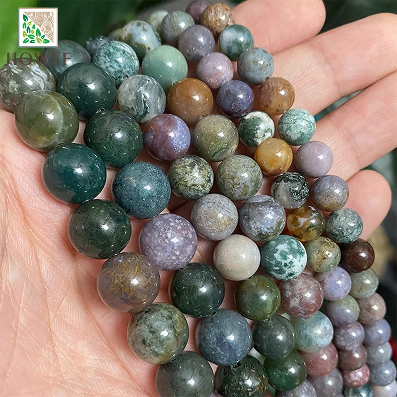 4/6/8/10/12/14mm Natural Stone Beads Green Indian Agates Round Loose Beads 15" Inch for Diy Jewelry Making Bracelet Accessories