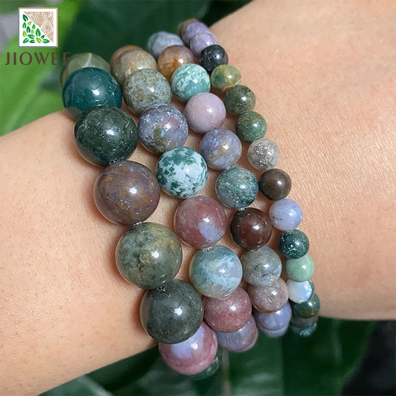 4/6/8/10/12/14mm Natural Stone Beads Green Indian Agates Round Loose Beads 15" Inch for Diy Jewelry Making Bracelet Accessories