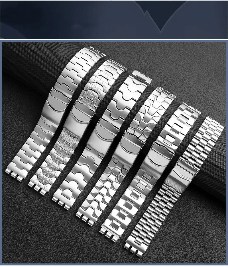 Fine steel watchband double convex mouth for Swatch watch YCS Yas YGS iron men's and women's steel watch strap 19 mm wristband