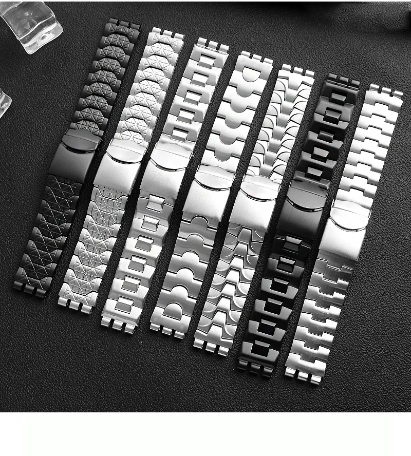 Fine steel watchband double convex mouth for Swatch watch YCS Yas YGS iron men's and women's steel watch strap 19 mm wristband