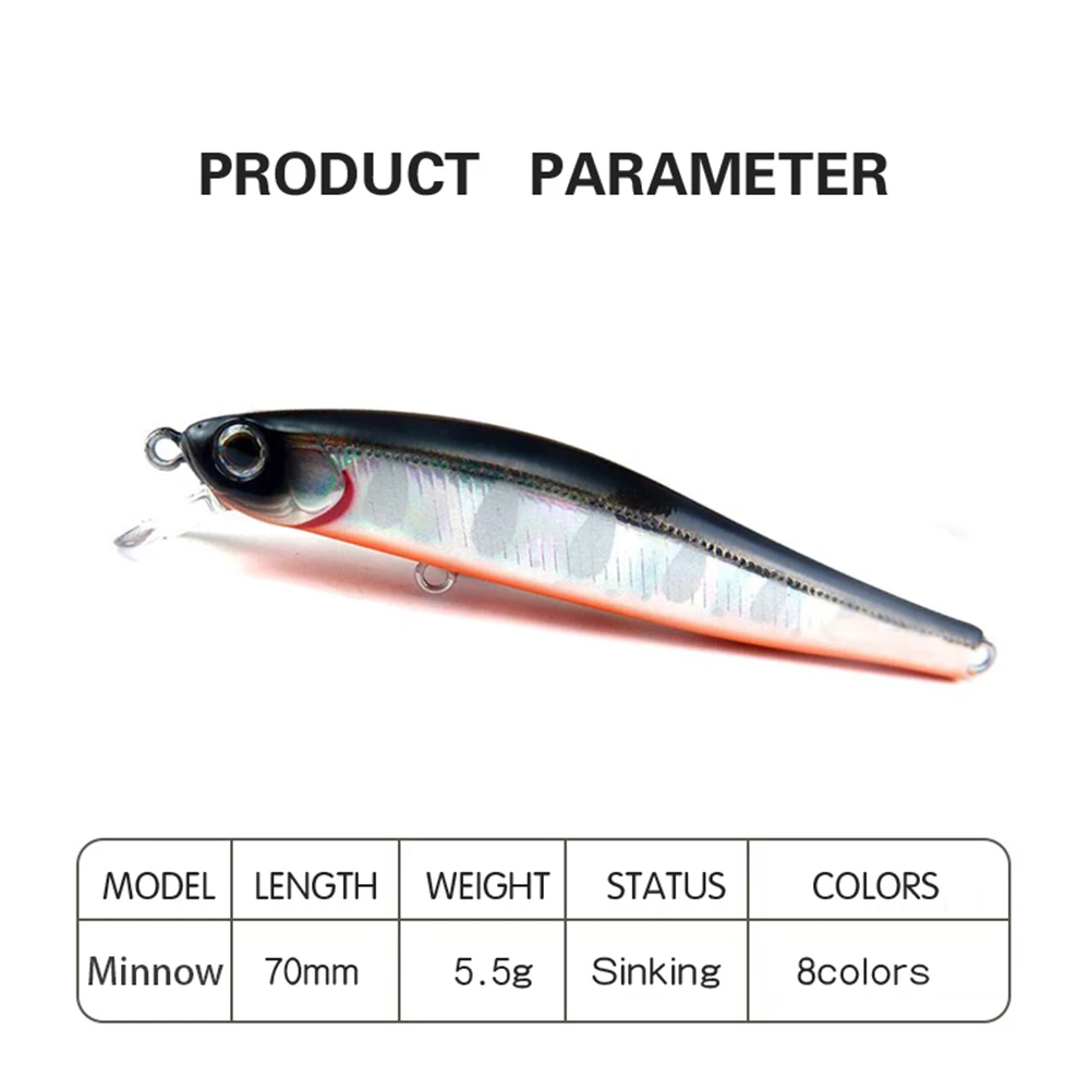 7cm 5.5g Fishing Lure Minnow Wobbler Sinking Trolling Jerkbait Swimbait Artificial Hard Bait Stream Fishing Trout Bait Bass Bait