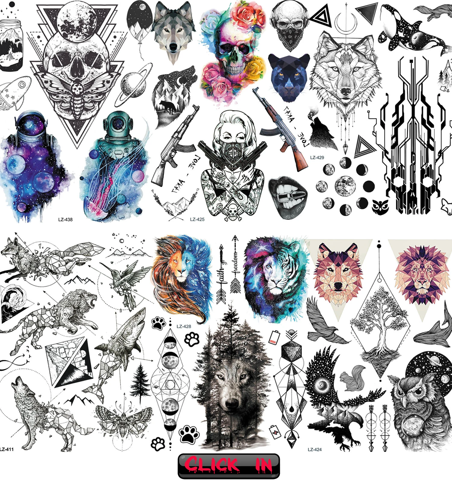 Anchor Pirate Skull Temporary Tattoos For Women Adult Men Kids Boy Astronaut Ship Seahorse Fake Tattoo Neck Arm Hand Small Tatoo