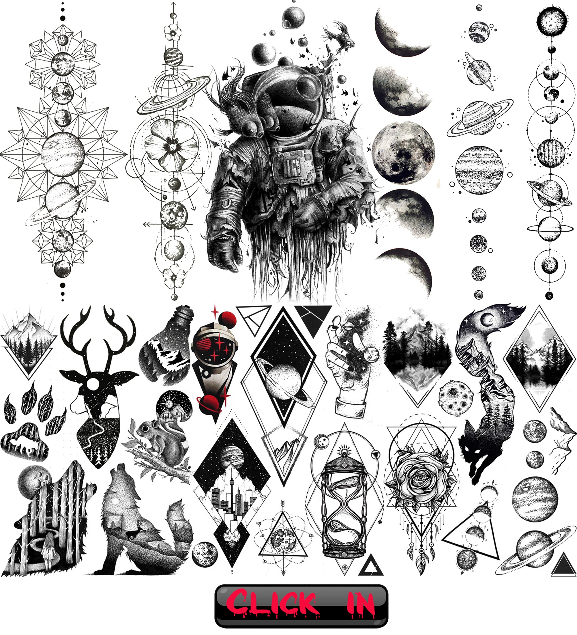 Anchor Pirate Skull Temporary Tattoos For Women Adult Men Kids Boy Astronaut Ship Seahorse Fake Tattoo Neck Arm Hand Small Tatoo