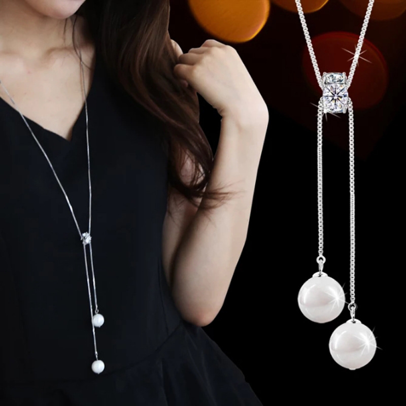 Crystal Moon Flower Long Necklaces for Women Jewelry 2026 Fashion Tassel Silver Color Necklaces & Pendants Sweater Chain Collier