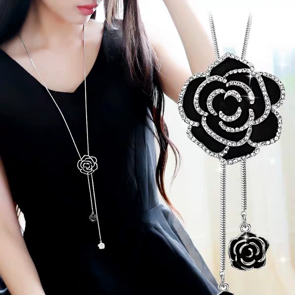 Crystal Moon Flower Long Necklaces for Women Jewelry 2026 Fashion Tassel Silver Color Necklaces & Pendants Sweater Chain Collier