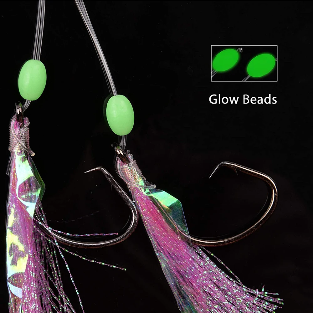 5packs Fishing Bait Rig Saltwater Flounder Rigs with Mono Leader for Flounder Sea Bass Halibut Black Pompano Bottom Fishing Rigs