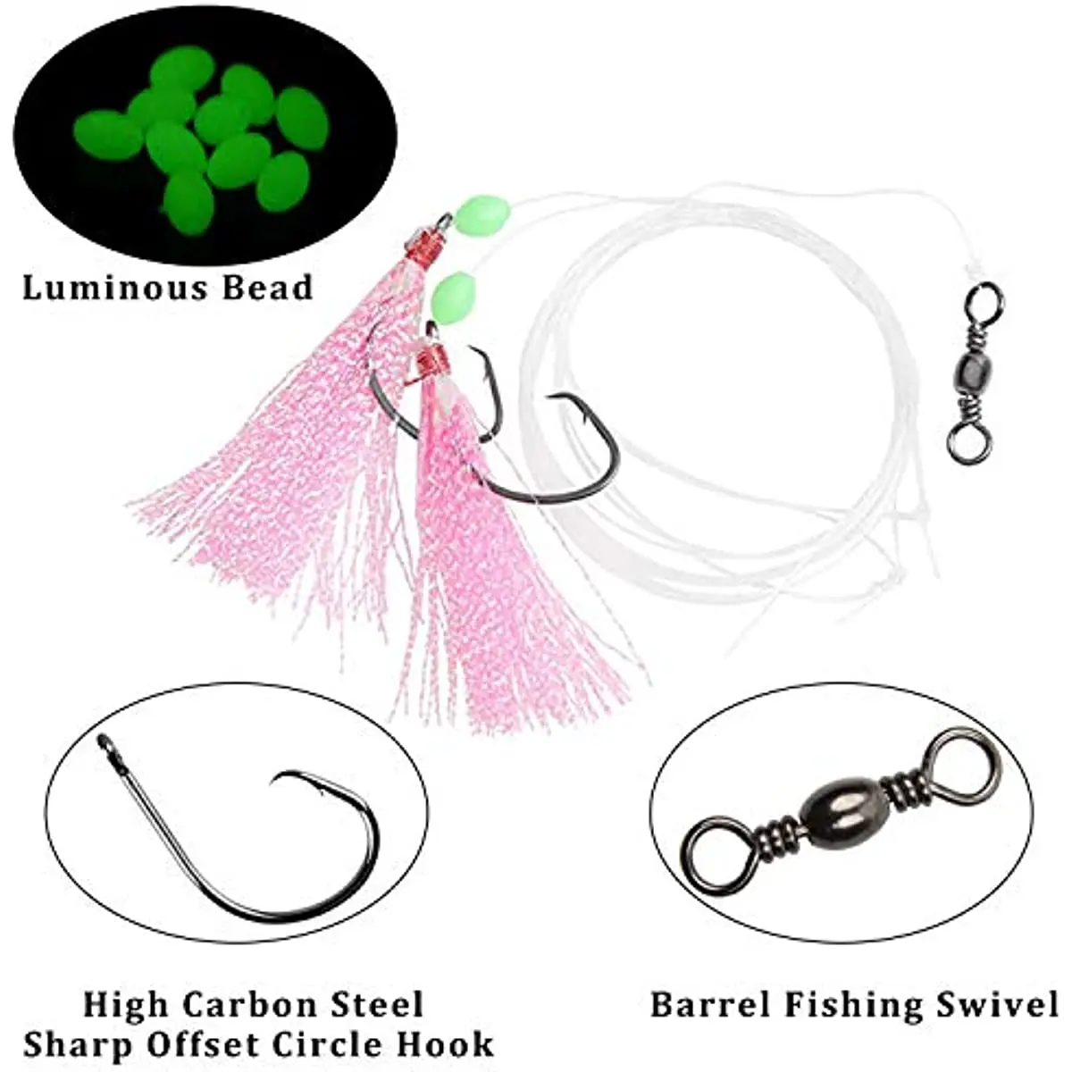 5packs Fishing Bait Rig Saltwater Flounder Rigs with Mono Leader for Flounder Sea Bass Halibut Black Pompano Bottom Fishing Rigs