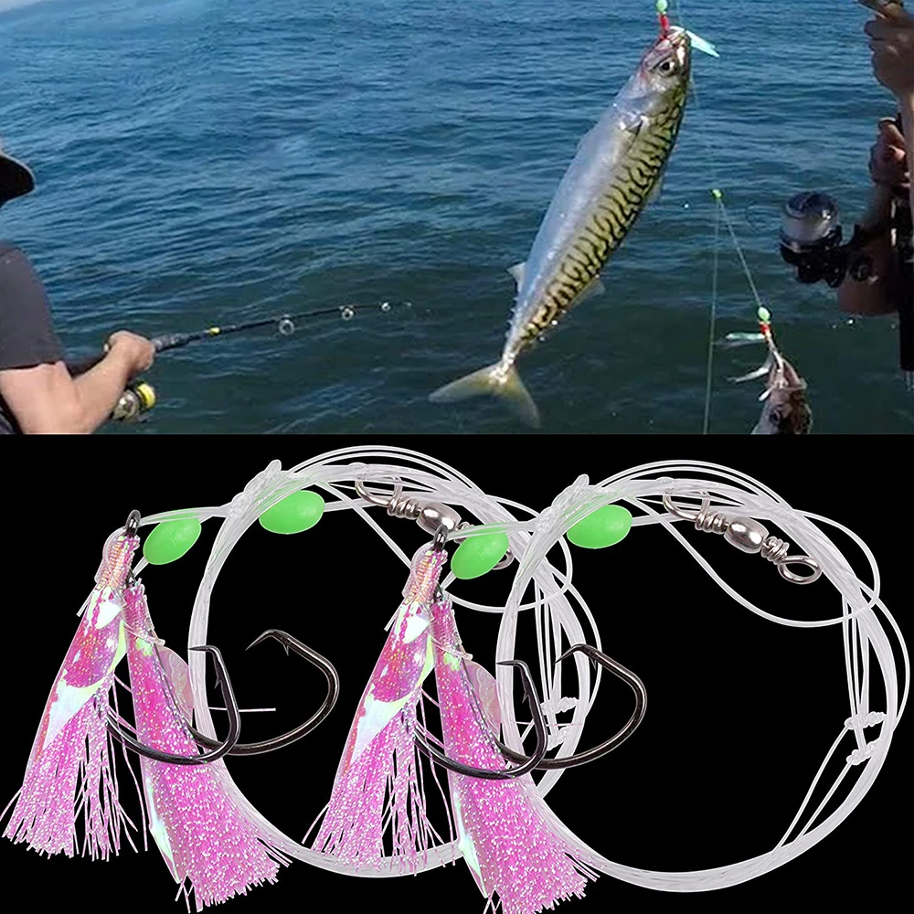 5packs Fishing Bait Rig Saltwater Flounder Rigs with Mono Leader for Flounder Sea Bass Halibut Black Pompano Bottom Fishing Rigs