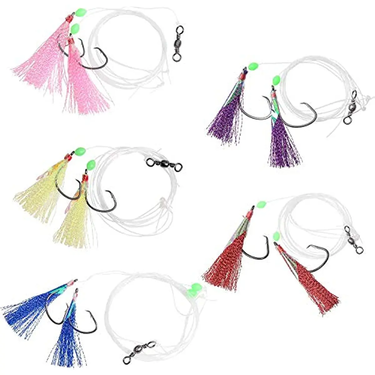5packs Fishing Bait Rig Saltwater Flounder Rigs with Mono Leader for Flounder Sea Bass Halibut Black Pompano Bottom Fishing Rigs