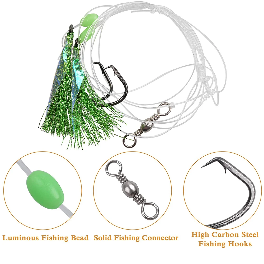 5packs Fishing Bait Rig Saltwater Flounder Rigs with Mono Leader for Flounder Sea Bass Halibut Black Pompano Bottom Fishing Rigs