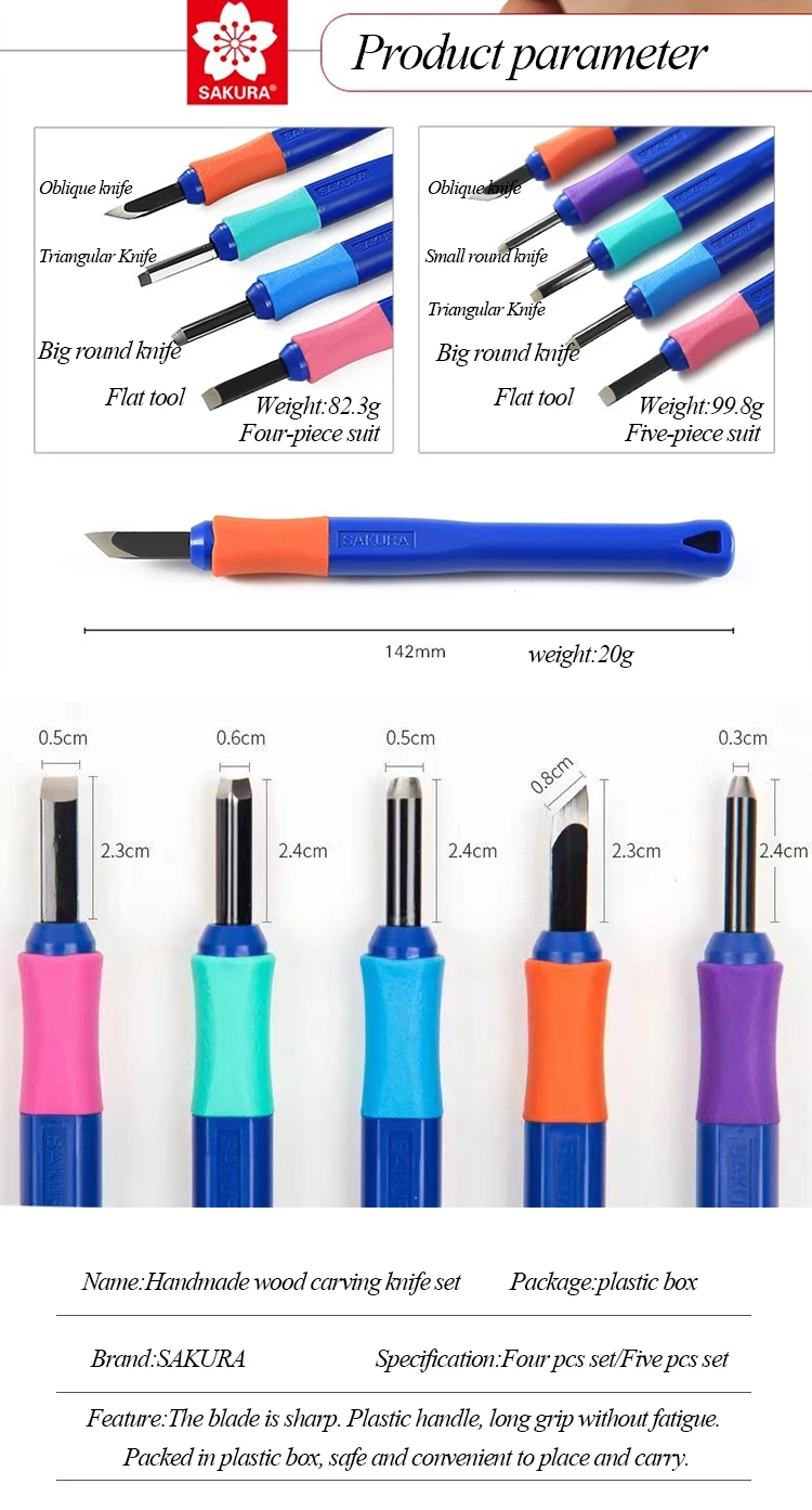 SAKURA 4/5pcs Wood Carving Knife Set Portable Art Pen Knife For Arts Wood Carving Tools Crafts Repair Multi DIY Hand Tools