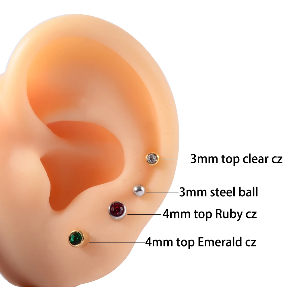 1Pair Fashion Surgical Steel Sterile Ear Piercing 24K Gold Plated Nickel-free Ear Cartilage Tragus Studs Earring Puncture Jewery