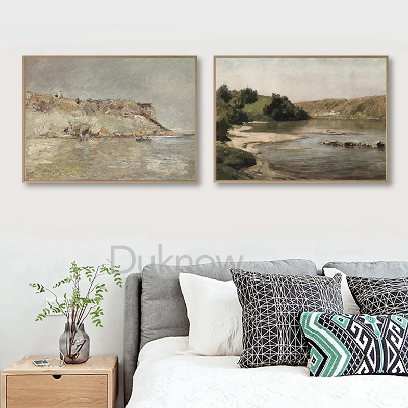 Vintage Country Natural Landscape Oil Painting On Canvas Poster Retro Flower Still Life Art Print Gallery Neutral Wall Pictures