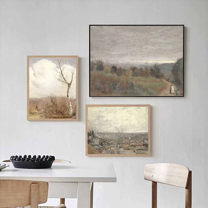 Vintage Country Natural Landscape Oil Painting On Canvas Poster Retro Flower Still Life Art Print Gallery Neutral Wall Pictures