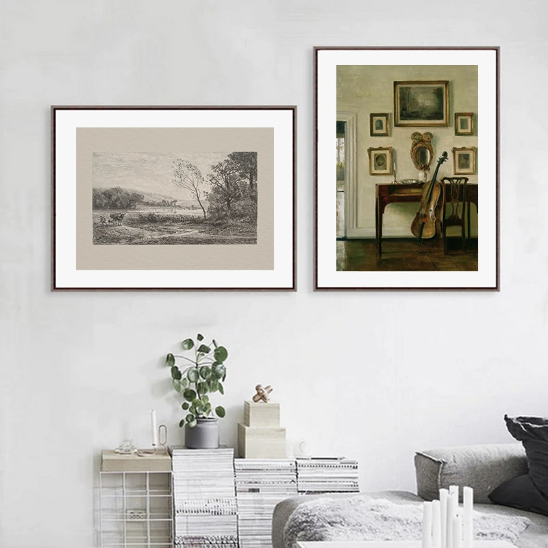 Vintage Country Natural Landscape Oil Painting On Canvas Poster Retro Flower Still Life Art Print Gallery Neutral Wall Pictures