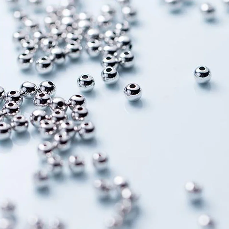 Small Hole Genuine Real Pure Solid 925 Sterling Silver Beads Rose Gold Round Smooth Loose Space Bead DIY Jewelry Findings