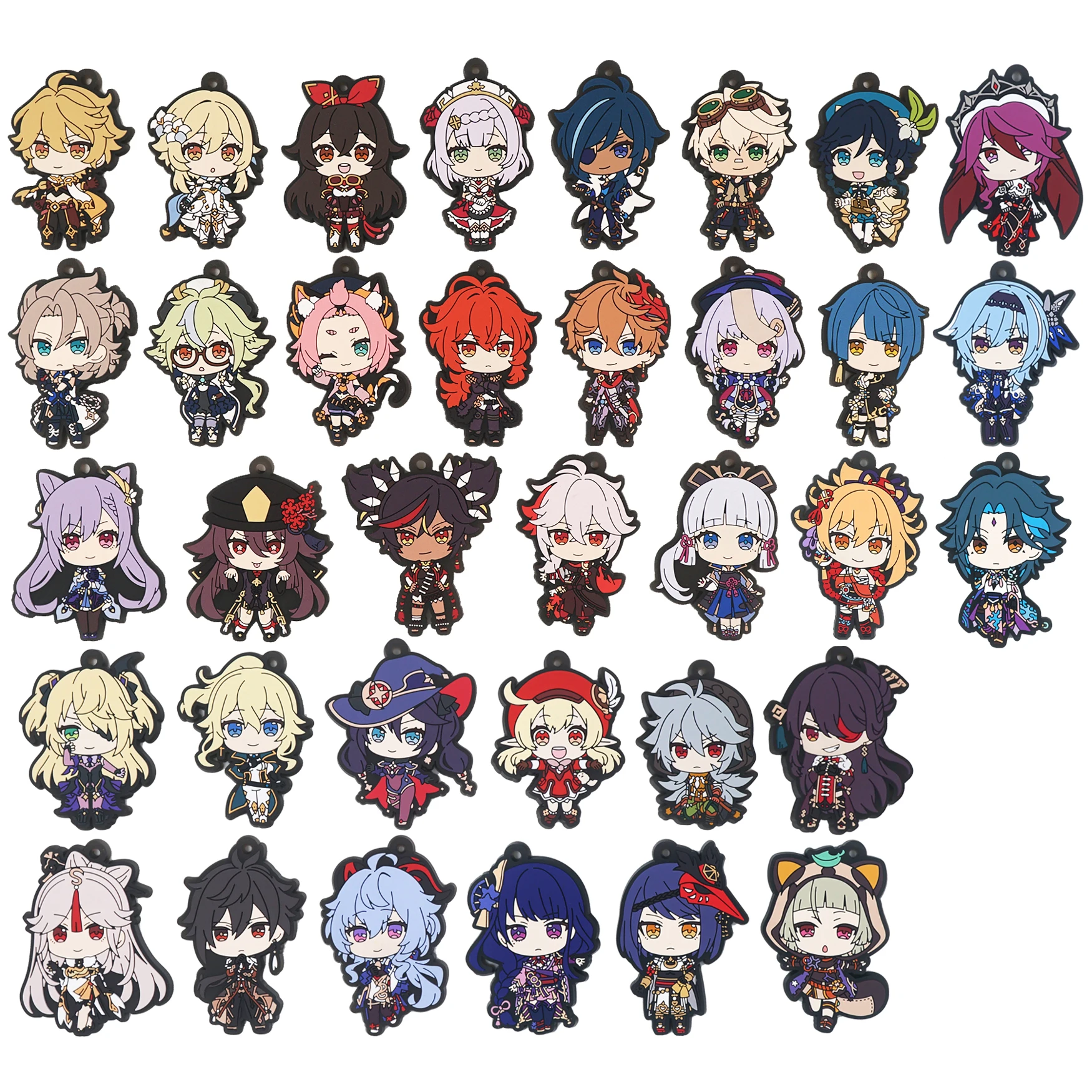 Genshin Impact Game Kaeya Kazuha Diluc Ganyu Ayaka Tartaglia Venti Hu Tao Albedo Bennett Raiden Shogun PVC Strap Keychain
