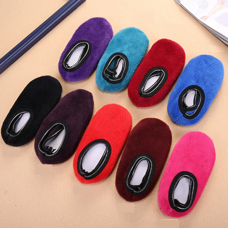 Qisin 1Pair New Arrived Fashion Warm Antiskid Thick Home Floor Socks Woman Warm Slippers Solid Color Sock Bedroom Shoes Slippers