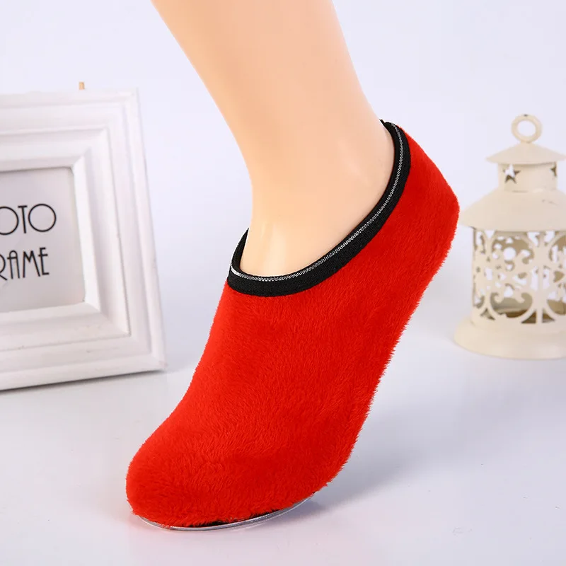 Qisin 1Pair New Arrived Fashion Warm Antiskid Thick Home Floor Socks Woman Warm Slippers Solid Color Sock Bedroom Shoes Slippers