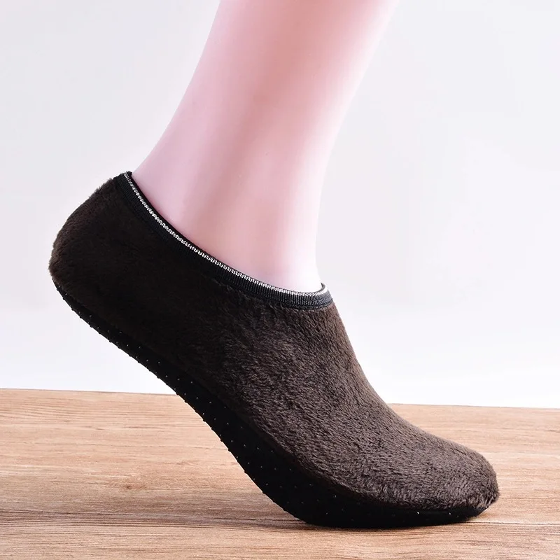 Qisin 1Pair New Arrived Fashion Warm Antiskid Thick Home Floor Socks Woman Warm Slippers Solid Color Sock Bedroom Shoes Slippers