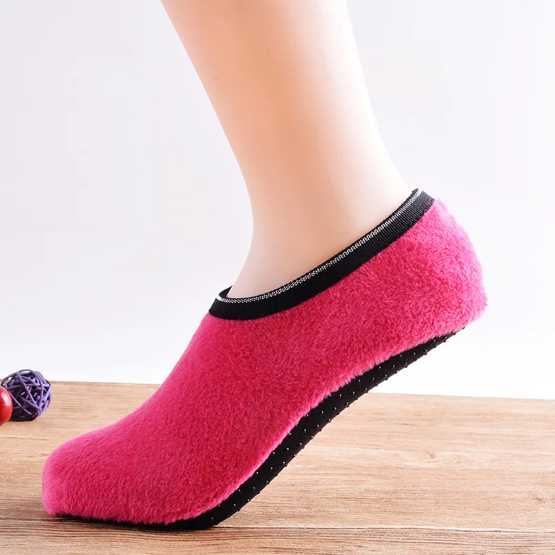 Qisin 1Pair New Arrived Fashion Warm Antiskid Thick Home Floor Socks Woman Warm Slippers Solid Color Sock Bedroom Shoes Slippers