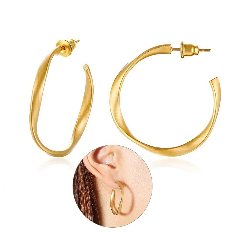Dainty Twisted Stainless Steel Hoop Earrings for Women, Gold Color Plating Circle Round Ear Clip Accessory Mother's Day Gift