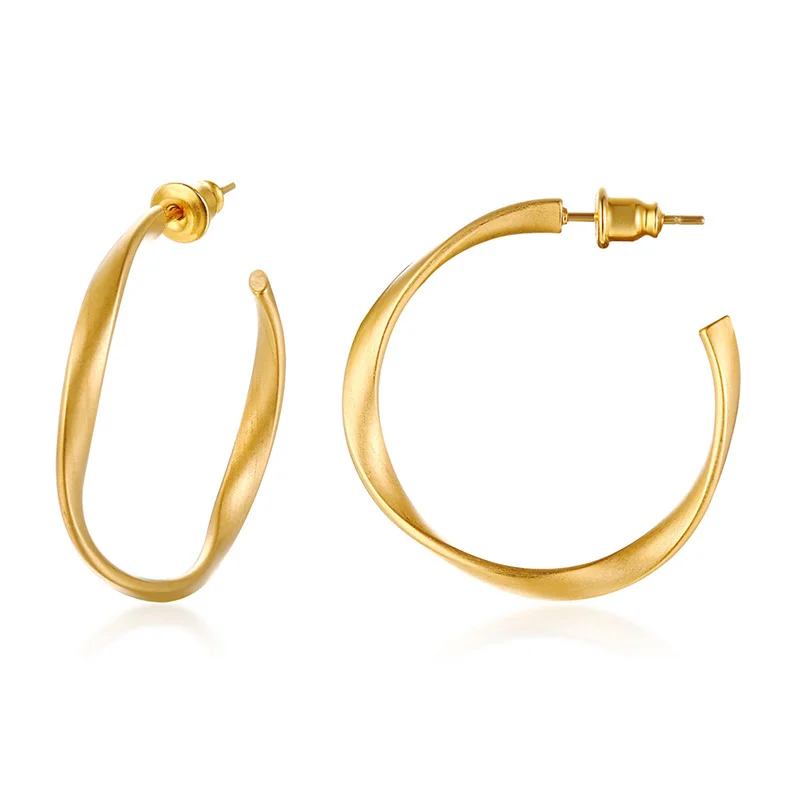 Dainty Twisted Stainless Steel Hoop Earrings for Women, Gold Color Plating Circle Round Ear Clip Accessory Mother's Day Gift
