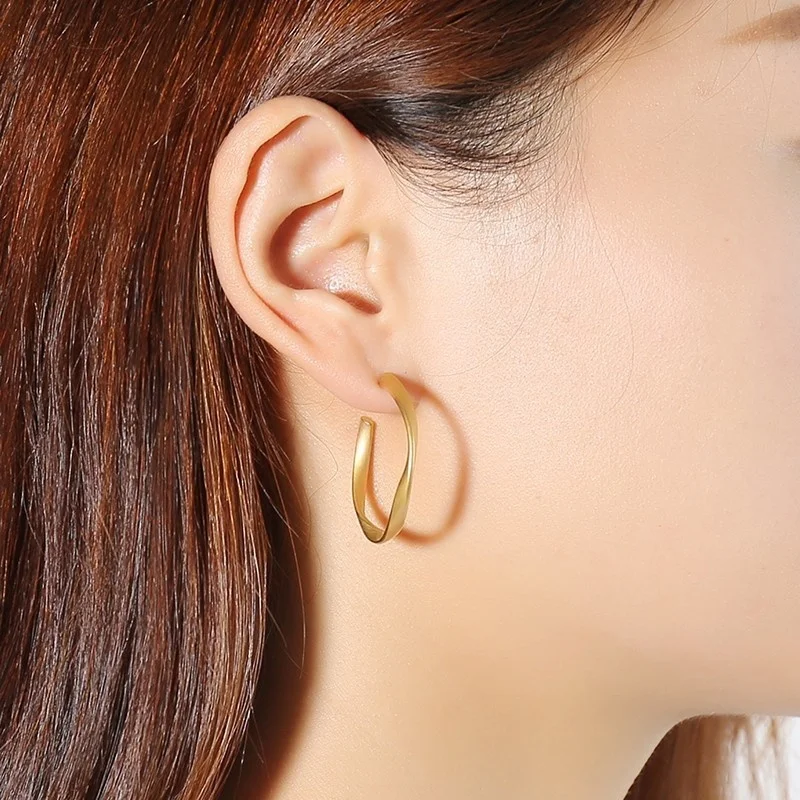 Dainty Twisted Stainless Steel Hoop Earrings for Women, Gold Color Plating Circle Round Ear Clip Accessory Mother's Day Gift