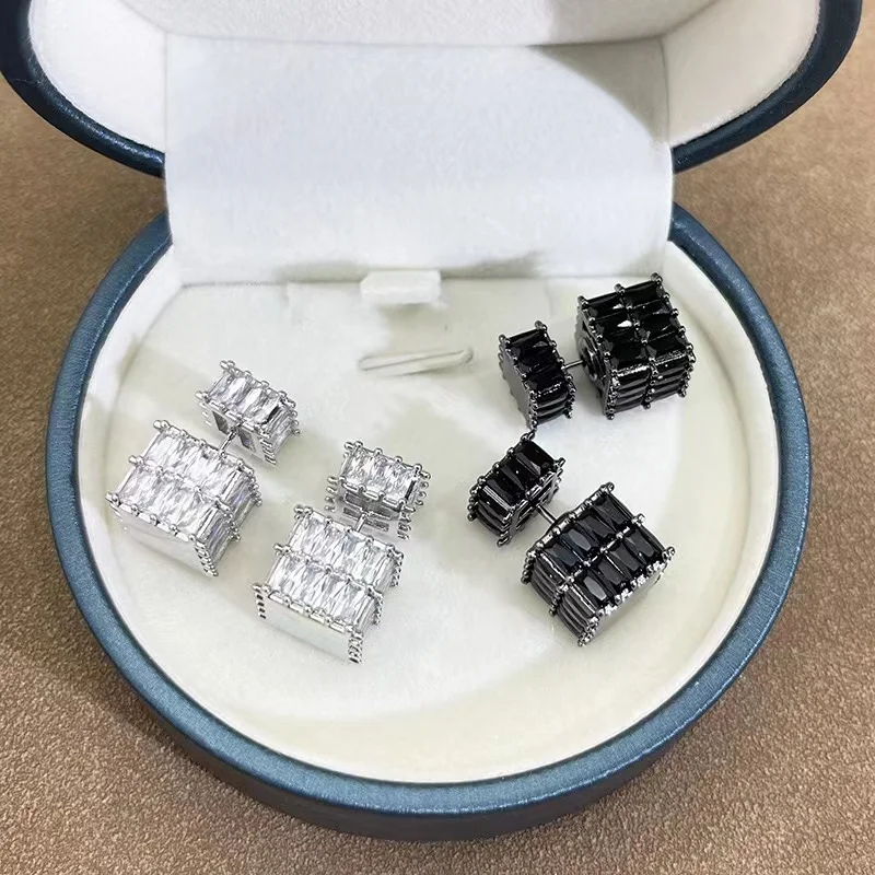High-quality High-End Zircon Vintage Fashion Jewelry, Women Cubic Square Earrings Women's Light Luxury Style Earrings Girl Gifts