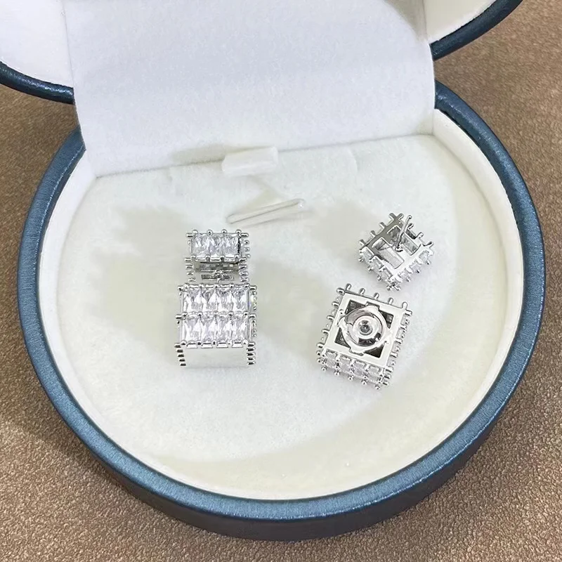 High-quality High-End Zircon Vintage Fashion Jewelry, Women Cubic Square Earrings Women's Light Luxury Style Earrings Girl Gifts