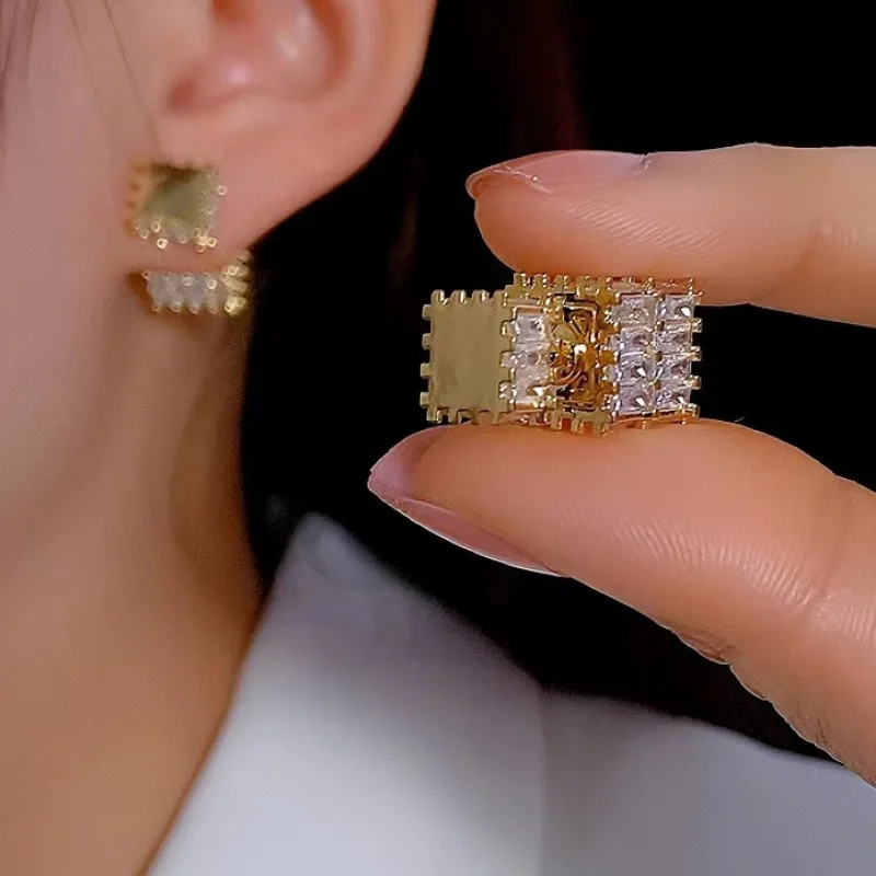 High-quality High-End Zircon Vintage Fashion Jewelry, Women Cubic Square Earrings Women's Light Luxury Style Earrings Girl Gifts