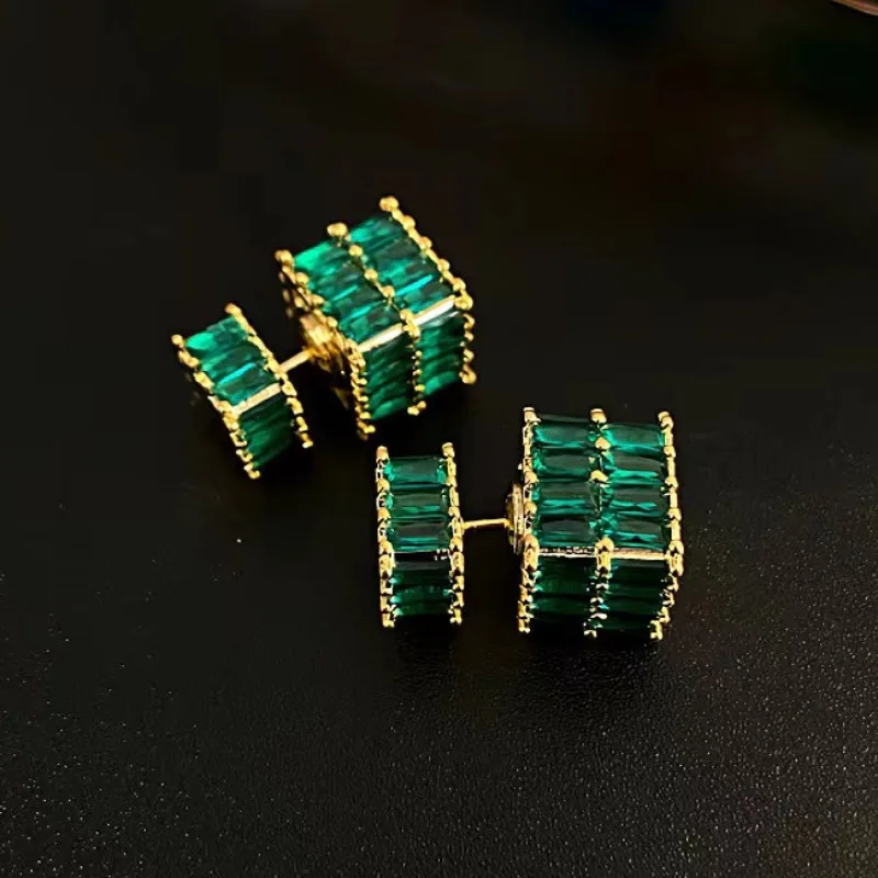 High-quality High-End Zircon Vintage Fashion Jewelry, Women Cubic Square Earrings Women's Light Luxury Style Earrings Girl Gifts