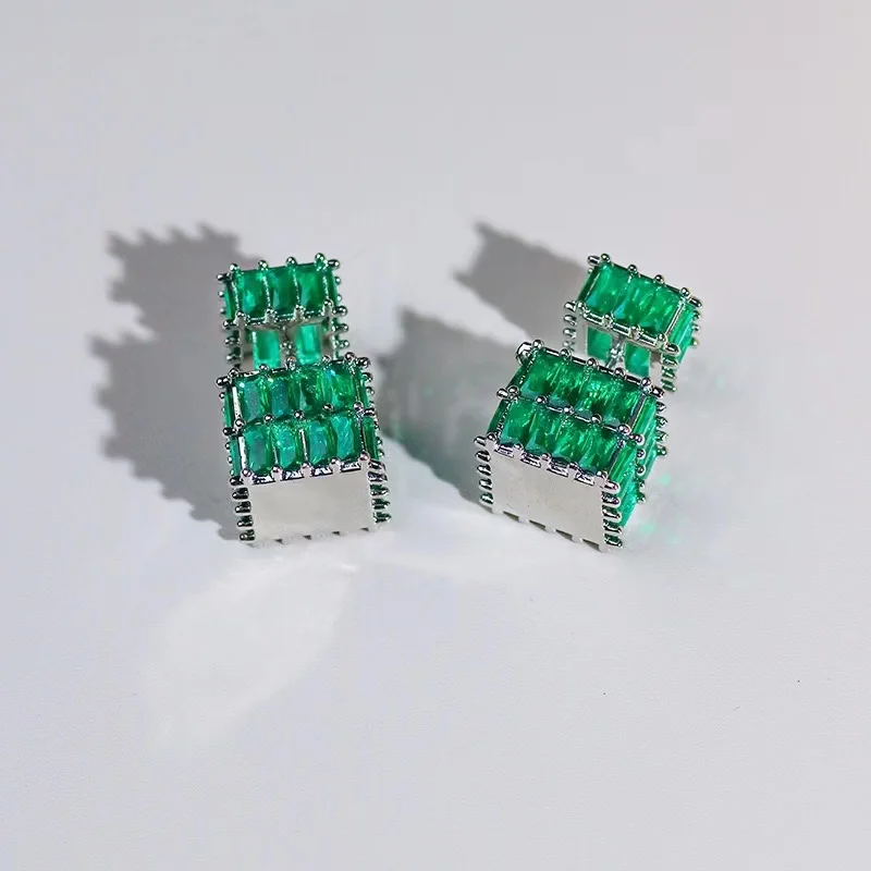 High-quality High-End Zircon Vintage Fashion Jewelry, Women Cubic Square Earrings Women's Light Luxury Style Earrings Girl Gifts