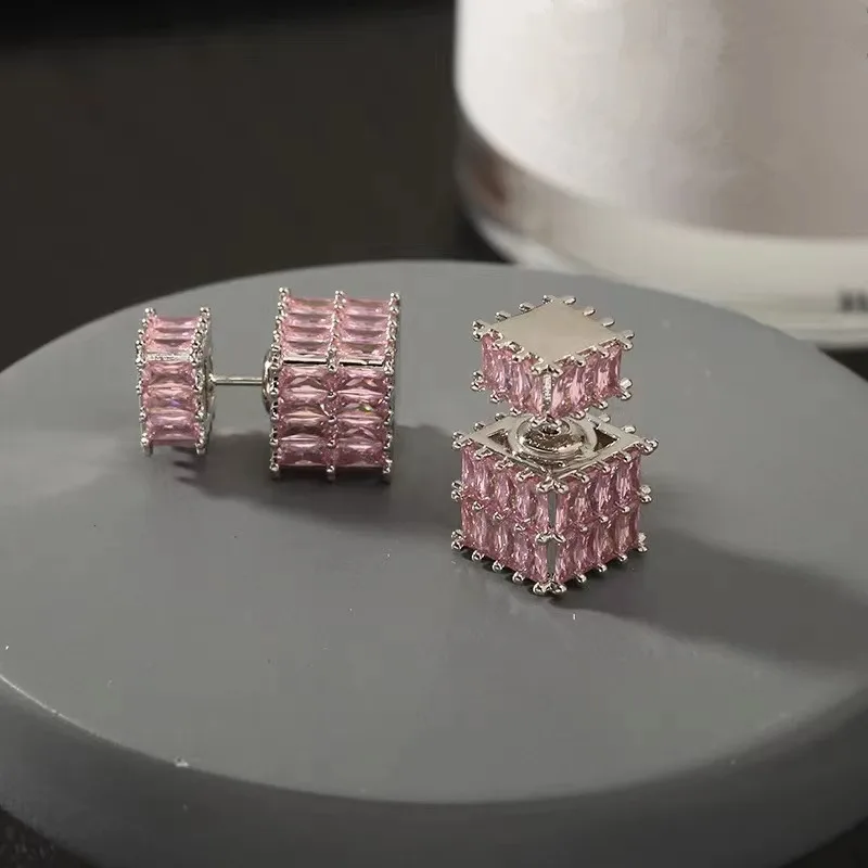 High-quality High-End Zircon Vintage Fashion Jewelry, Women Cubic Square Earrings Women's Light Luxury Style Earrings Girl Gifts