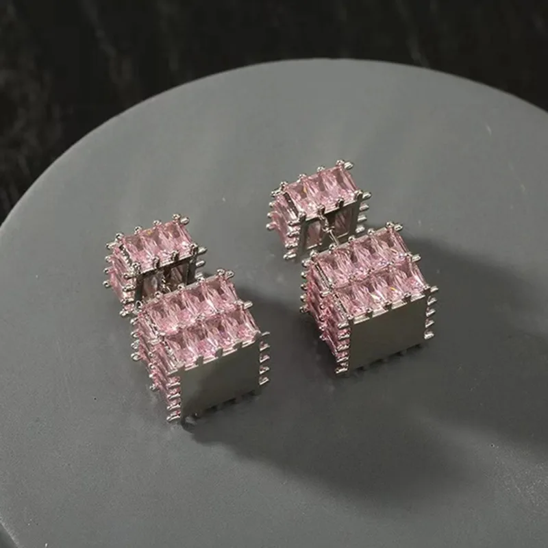 High-quality High-End Zircon Vintage Fashion Jewelry, Women Cubic Square Earrings Women's Light Luxury Style Earrings Girl Gifts