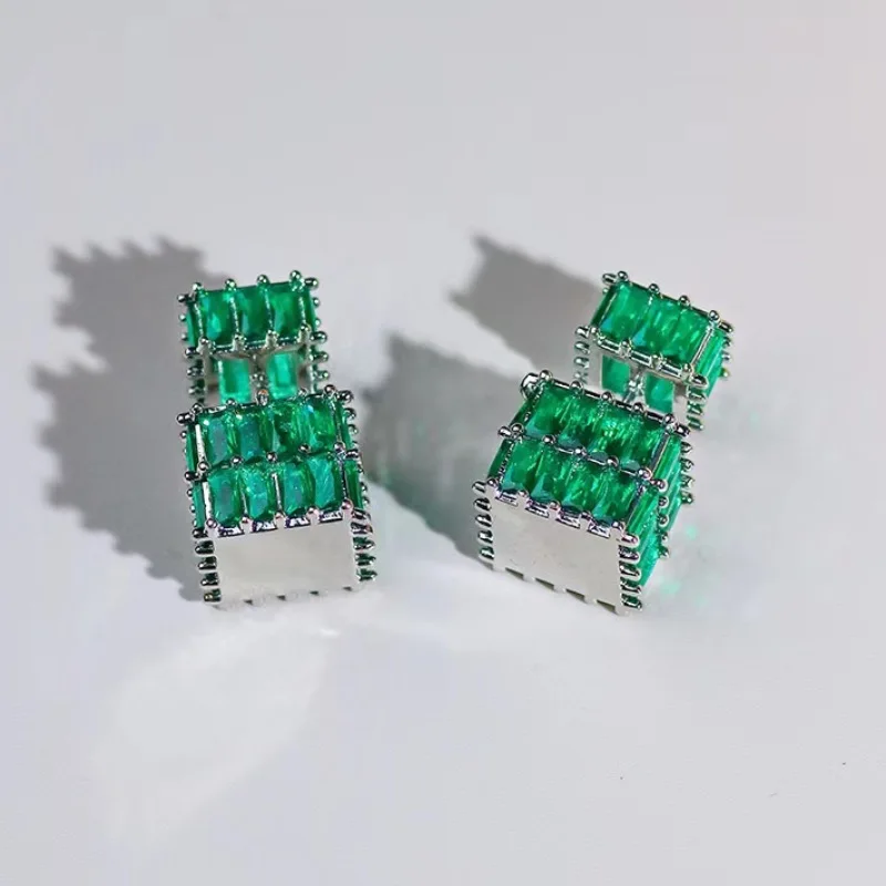 High-quality High-End Zircon Vintage Fashion Jewelry, Women Cubic Square Earrings Women's Light Luxury Style Earrings Girl Gifts