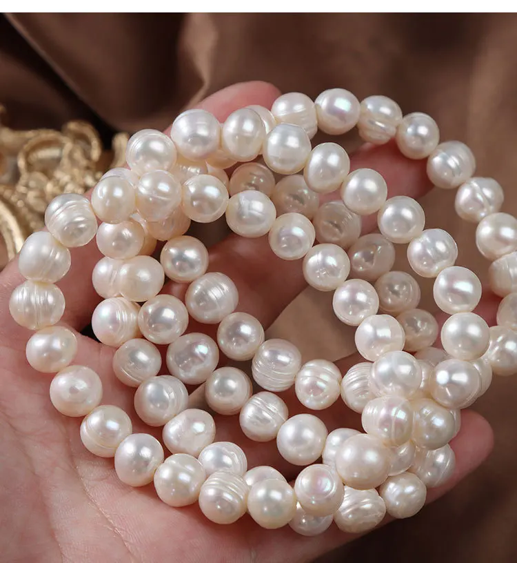 Elegant Natural Freshwater Pearl Bracelets for Women White Baroque Pearl Charm Elastic Bangle Fine Jewelry Wedding Party 8-9mm