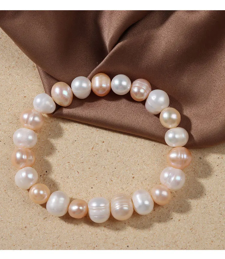 Elegant Natural Freshwater Pearl Bracelets for Women White Baroque Pearl Charm Elastic Bangle Fine Jewelry Wedding Party 8-9mm