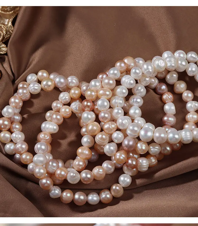 Elegant Natural Freshwater Pearl Bracelets for Women White Baroque Pearl Charm Elastic Bangle Fine Jewelry Wedding Party 8-9mm