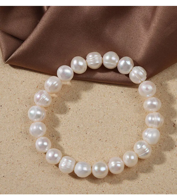 Elegant Natural Freshwater Pearl Bracelets for Women White Baroque Pearl Charm Elastic Bangle Fine Jewelry Wedding Party 8-9mm