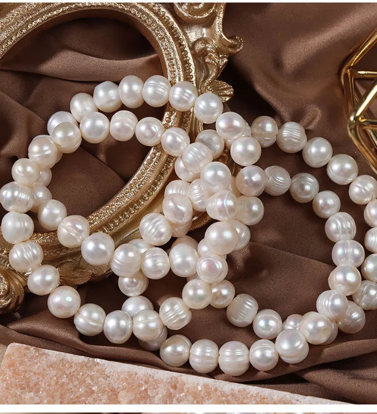 Elegant Natural Freshwater Pearl Bracelets for Women White Baroque Pearl Charm Elastic Bangle Fine Jewelry Wedding Party 8-9mm